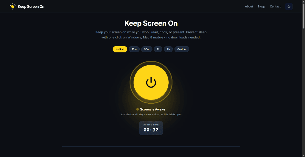 Keep Screen On Active Interface - Clean display wake lock tool